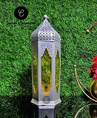 Imrab Creations Moroccan Iron Antique Moksha Hanging Lantern | Laltern Lamp with Tealight Candle Holder (Yellow, Set of 2)-thumb1