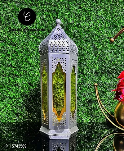Imrab Creations Moroccan Iron Antique Moksha Hanging Lantern | Laltern Lamp with Tealight Candle Holder (Yellow, Set of 2)-thumb2