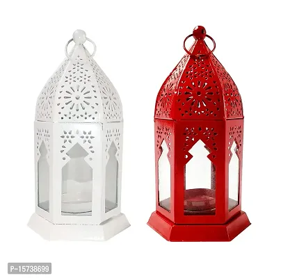Imrab Creations Decorative Moksha Hanging Lantern/Lamp with t-Light Candle (Red-White, 2)