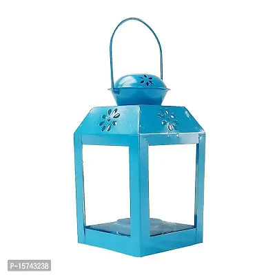 Imrab Creations Antique Decorative Sweetheart Square Hanging Lantern Lamp with Tealight Candle Holder (1, Blue)-thumb0