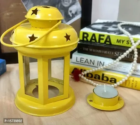Imrab Creations Iron Moksha Hanging Lantern/Laltern with Tealight Candle Holder (Pack of 4, Combo) (Black-Yellow)-thumb4