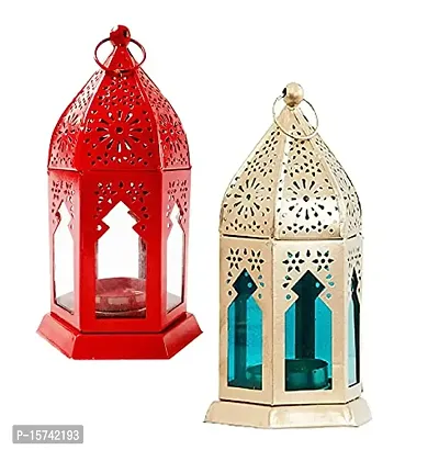 IMRAB CREATIONS Decorative Moksha Hanging Lantern/Lamp with t-Light Candle (Red-Gold, 2)-thumb0