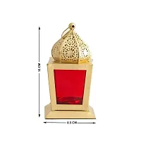 Imrab Creations Decorative Sweetheart Square Hanging Lantern | Laltern Lamp with Tealight Candle Holder (RedYellow, Set of 2, Combo)-thumb1