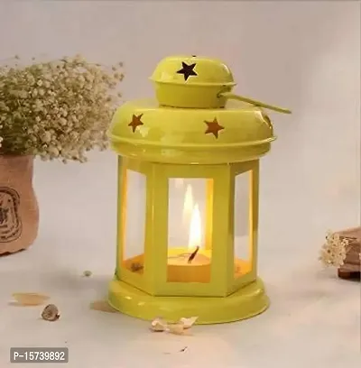 Imrab Creations Iron Moksha Hanging Lantern/Laltern with Tealight Candle Holder (Pack of 4, Combo) (Black-Yellow)-thumb2
