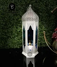 Imrab Creations Moroccan Iron Antique Moksha Hanging Lantern | Laltern Lamp with Tealight Candle Holder (Blue)-thumb2