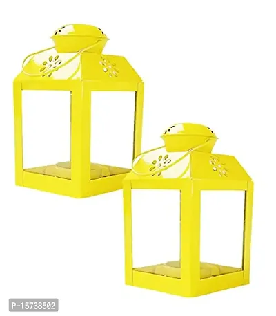 Imrab Creations Decorative Antique Sweetheart Square Hanging Lantern | Laltern Lamp with Tealight Candle Holder for Home | Garden (Set of 2, Combo, Yellow)-thumb0
