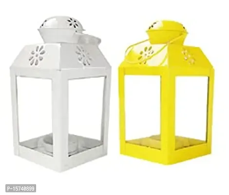 Imrab Creations Antique Collection Decorative Sweetheart Square Hanging Lantern/Lamp with t-Light Candle (2, White Yellow)