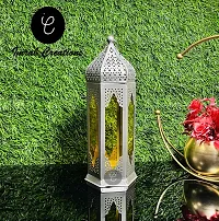 Imrab Creations Moroccan Iron Antique Moksha Hanging Lantern | Laltern Lamp with Tealight Candle Holder (Yellow, Set of 2)-thumb2