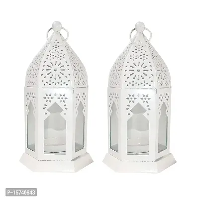 Imrab Creations Decorative Moksha Hanging Lantern/Lamp with t-Light Candle (White, 2)