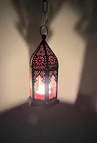IMRAB CREATIONS Decorative Moksha Hanging Lantern/Lamp with t-Light Candle (Red-Gold, 2)-thumb1