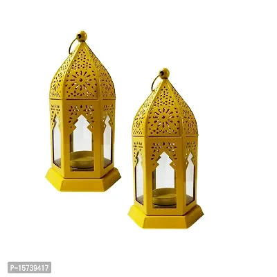 Imrab Creations Decorative Moksha Hanging Lantern/Lamp with t-Light Candle (Yellow, 2)