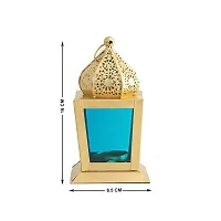 Imrab Creations Antique Decorative Sweetheart Square Shape Hanging Lantern | Laltern Lamp with Tealight Candle Holder (YellowSkyBlue, Set of 2, Combo)-thumb1