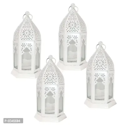 Decorative Hanging Lantern With Transparent Glasses White(Set Of 4)