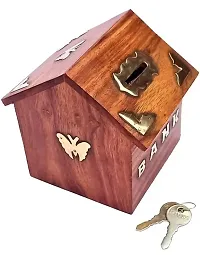 WOODBOSS Wooden Hut shaped Money box | Wooden coin box 4x4 inch-thumb2