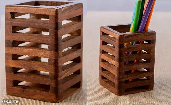 Wooden Set of 2 Pen, Pencil Jar, box, storage, Desk organiser, Office accessories-thumb2