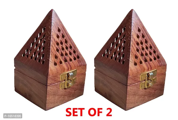 Wooden Incense holder set of 2 pcs| Pyramid Incense Box Ash Catcher Fragrance Stand Holder Agarbatti  Dhoop Dan/Sheesham Wood Incense Sticks Holder-thumb0