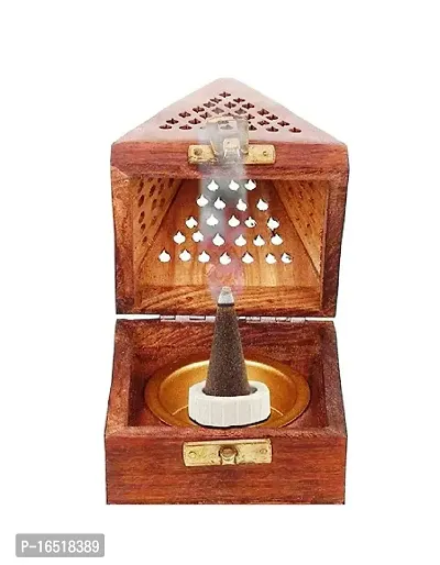 Wooden Incense holder | Pyramid Incense Box Ash Catcher Fragrance Stand Holder Agarbatti  Dhoop Dan/Sheesham Wood Incense Sticks Holder-thumb0