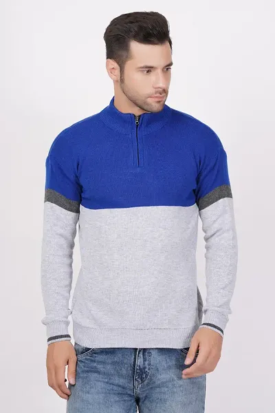 Stylish Woolen Colourblocked Long Sleeves Sweaters For Men