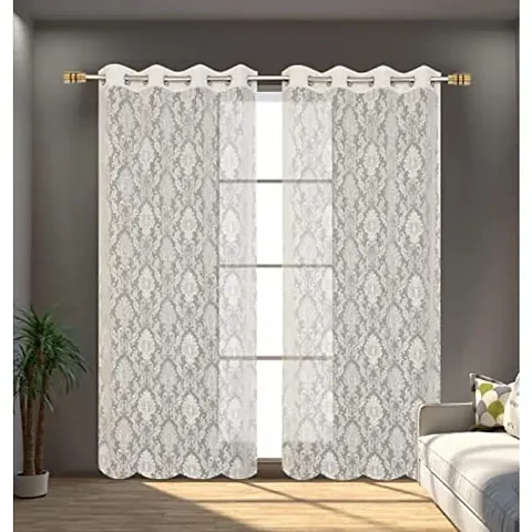 Fabrilia Polyester Net Tonal Damask Design Semi Transparent Curtain for Bedroom / Livingroom, Pack of 2 Piece