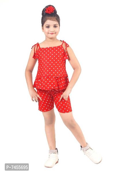 Misti Mimi Fashion Cute Comfy Girls Polka Dot Printed Top  Hot Pant - Frocks and Dresses-thumb0