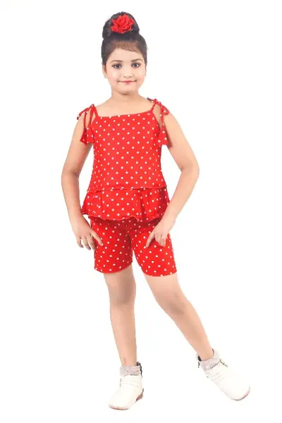 Kids Girls Polka Dot Printed Top  Hot Pant Set
