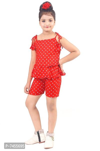 Misti Mimi Fashion Cute Comfy Girls Polka Dot Printed Top  Hot Pant - Frocks and Dresses-thumb3