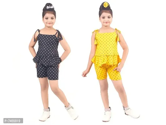 Misti Mimi Fashion Cute Comfy Girls Polka Dot Printed Top  Hot Pant - Frocks and Dresses Combo Set