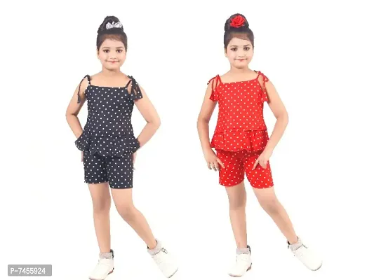 Misti Mimi Fashion Cute Comfy Girls Polka Dot Printed Top  Hot Pant - Frocks and Dresses Combo Set