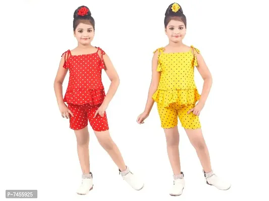 Misti Mimi Fashion Cute Comfy Girls Polka Dot Printed Top  Hot Pant - Frocks and Dresses Combo Set