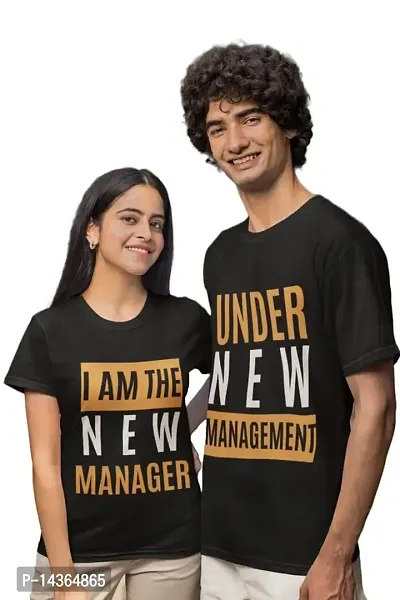 Tshirts Buddy Couple Tshirts for Husband and Wife Men's and Women's-Under New Management-I Am The New Manager-Pack of 2-thumb0