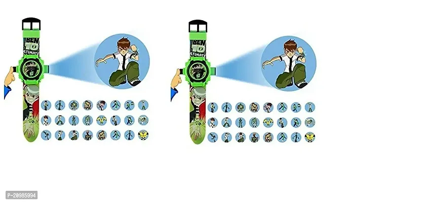 Ey Catching Digital Wrist Watch for Kids, 24 Images Ben 10 Projector Watch for Kids (Green) - Comb Pack of 2