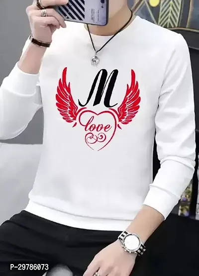 Stylish White Polyester Blend Printed Long Sleeves Round Neck Tees For Men-thumb0