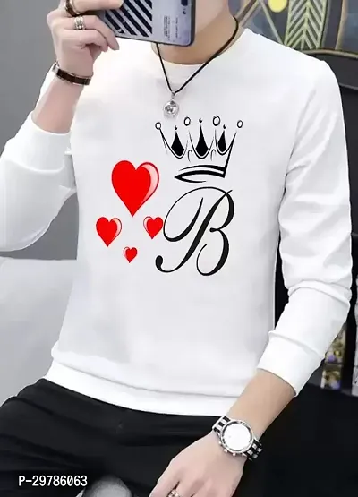 Stylish White Polyester Blend Printed Long Sleeves Round Neck Tees For Men-thumb0