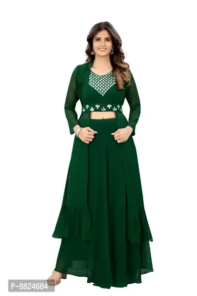 Elegant Green Georgette Gota Patti Embroidered Stitched Gown For Women