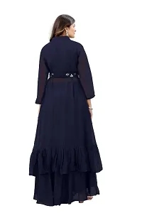 Elegant Navy Blue Georgette Gota Patti Embroidered Stitched Gown For Women-thumb1