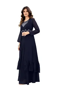 Elegant Navy Blue Georgette Gota Patti Embroidered Stitched Gown For Women-thumb4