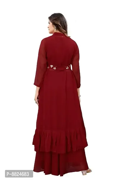 Elegant Maroon Georgette Gota Patti Embroidered Stitched Gown For Women-thumb2