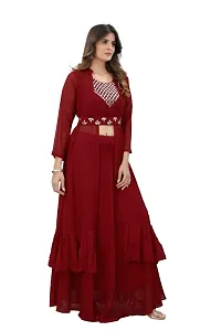 Elegant Maroon Georgette Gota Patti Embroidered Stitched Gown For Women-thumb3