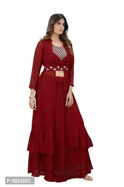 Elegant Maroon Georgette Gota Patti Embroidered Stitched Gown For Women-thumb4