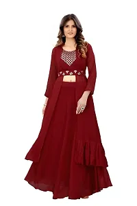 Elegant Maroon Georgette Gota Patti Embroidered Stitched Gown For Women-thumb2