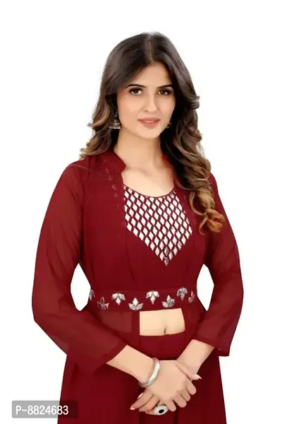 Elegant Maroon Georgette Gota Patti Embroidered Stitched Gown For Women-thumb5