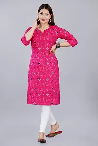 SK2FAHION Women's Printed Rayon Fabric Round Neck 3/4 Sleeve Stylish Kurta Pink-thumb2