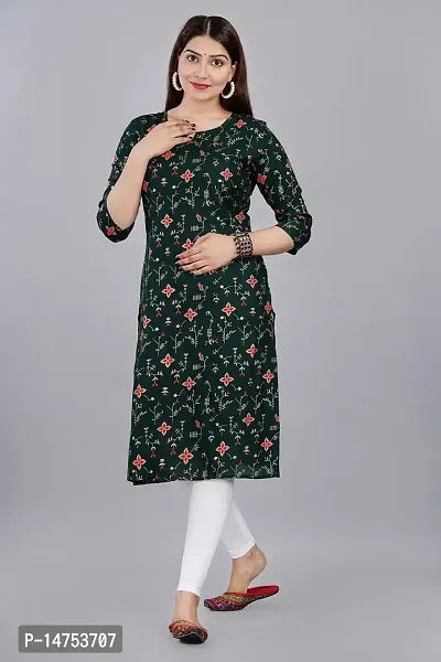 SK2FAHION Women's Printed Rayon Fabric Round Neck 3/4 Sleeve Stylish Kurta Green-thumb3