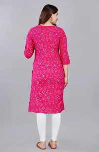 SK2FAHION Women's Printed Rayon Fabric Round Neck 3/4 Sleeve Stylish Kurta Pink-thumb1