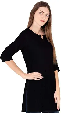 SK2FASHION Women Solid Pure Cotton Straight Kurta Black-thumb4