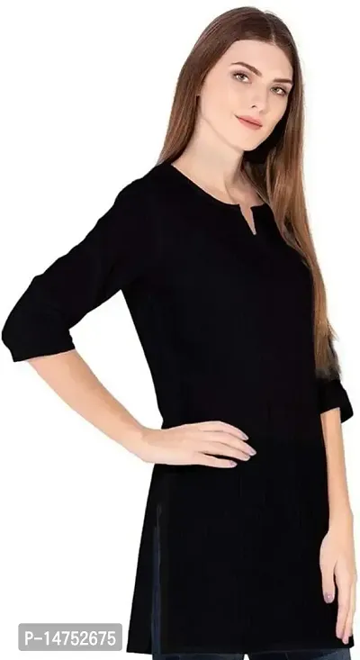 SK2FASHION Women Solid Pure Cotton Straight Kurta Black-thumb5