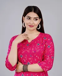 SK2FAHION Women's Printed Rayon Fabric Round Neck 3/4 Sleeve Stylish Kurta Pink-thumb3