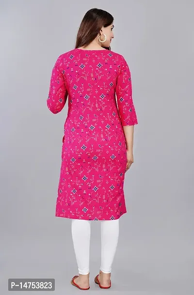 SK2FAHION Women's Printed Rayon Fabric Round Neck 3/4 Sleeve Stylish Kurta Pink-thumb2