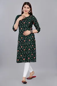 SK2FAHION Women's Printed Rayon Fabric Round Neck 3/4 Sleeve Stylish Kurta Green-thumb2