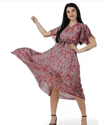 Pratyusha Dress for Women Girls Georgette Long V Neck Maxi Party Dress Gown Kurta